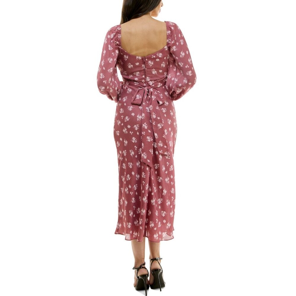 B. Darlin Floral Print Long Sleeve Midi Dress With Tie Back - Picture 2 of 8